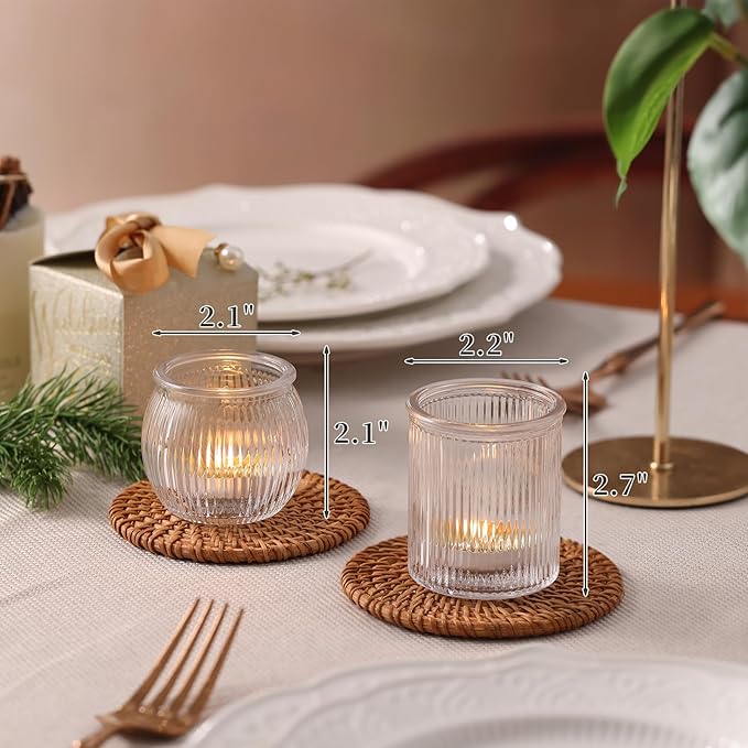 24pcs Assorted Ribbed Votive Candle Holders, Clear Tea Lights Candle Holder for Wedding Decorations, Glass Candle Holder for Table Centerpiece, Party and Holiday Decorations