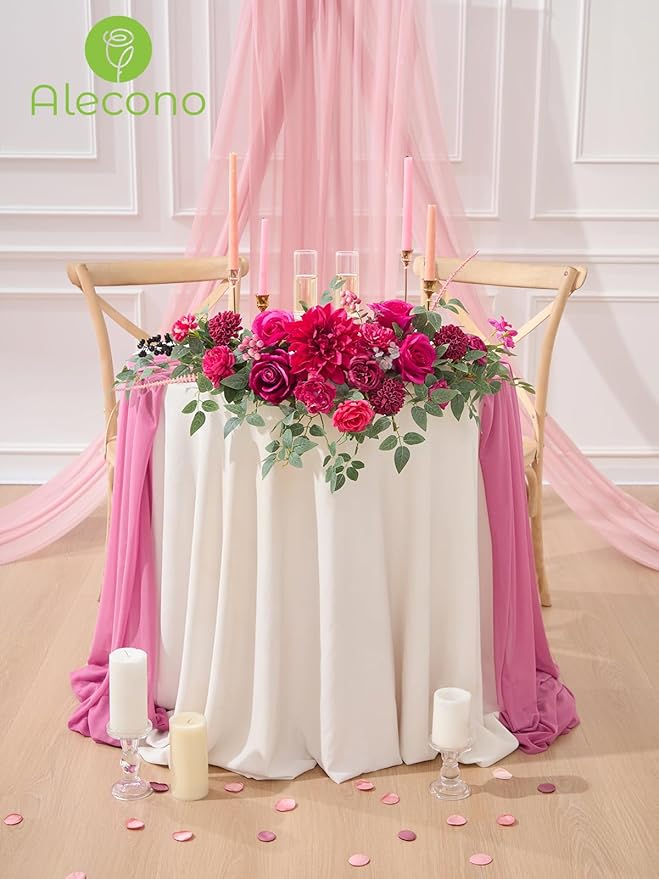 Alecono Artificial Flowers, Hot Pink Fake Flowers for DIY Wedding Bouquets, Bridal Baby Shower, Home Decor, Centerpieces for Table Decorations