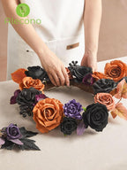 Alecono Artificial Flowers, Orange and Purple Silk Fake Flowers for DIY Wedding Bridal Bouquets, Cake Flowers for HalloweenTable Centerpieces Party Home Decorations