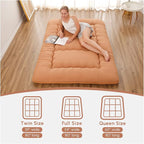 Japanese Floor Mattress, Futon Mattress with Portable Storage Bag and Washable Cover, Roll Up Thick Tatami Mat Suitable for Camping, Guest Room, Light Coffee, Twin