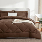 CozyLux Queen Comforter Set Brown - Bed in a Bag Queen Size 7 Pieces, Luxury Soft Bed Set for All Seasons, Bedding Set with Down Alternative Comforter, Sheets, Pillowcases & Shams