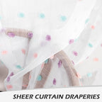 MYSKY HOME Small Curtains for Kitchen Windows Rainbow Pom Pom Curtains for Bedroom Light Filtering White Sheer Curtains for Nursery Cafe Bathroom Privacy Rod Pocket Voile 52 x 45 inch 2 Panels