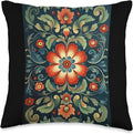 Traditional Norwegian Rosemaling Folk Art Throw Pillow