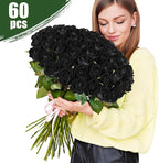 60 Pcs Artificial Roses Bulk Velvet Silk Black Roses Roses for Wedding Centerpieces Bridal Bouquet Mohter's Day Valentine's Day Halloween Home Decor(60, Black)