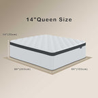 Queen Mattress, 14 Inch Innerspring Hybrid Mattress in a Box with Gel Memory Foam, Individually Wrapped Encased Coil Pocket Spring Mattresses, Pressure Relief, Medium Firm Support, 60"*80"*14"