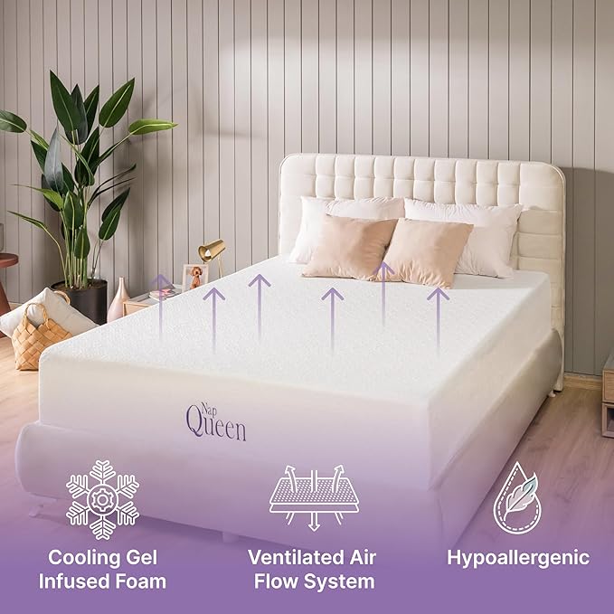 NapQueen Full Mattress, 14 Inch Elizabeth Cooling Gel Memory Foam Mattress, Full Bed Mattress in a Box, CertiPUR-US Certified, Medium Firm, Breathable Soft Fabric Cover
