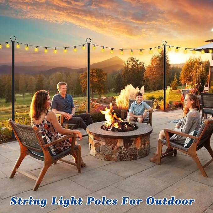 4 Pack 10Ft String Poles, Poles for Outside String Lights,Outdoor with Fork,Metal Poles Stand for Patio,Backyard,Deck
