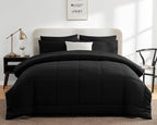 CozyLux Oversized Queen Comforter Sets Black, 7 Pieces Bed in a Bag, Ultra-Soft All Season Bedding Sets with Stitch Quilted Comforter, Flat Sheet, Fitted Sheet, Pillowcases, Black