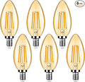 6-Pack Dimmable E12 LED Candelabra Bulbs 40Watt Equivalent, 2200K Amber Warm White, 380Lumens, 4W B11 Amber Chandelier Light Bulbs, LED Filament Clear Glass Candle Lamp for Ceiling Fan Home Decor