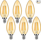 6-Pack Dimmable E12 LED Candelabra Bulbs 40Watt Equivalent, 2200K Amber Warm White, 380Lumens, 4W B11 Amber Chandelier Light Bulbs, LED Filament Clear Glass Candle Lamp for Ceiling Fan Home Decor