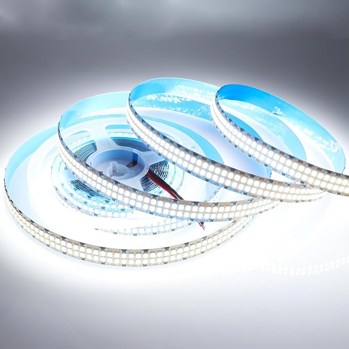 2835 SMD Cold White LED Strip Lights 6500K 16.4ft Double Row 2400 LEDs Flexible LED Strip Tape Light Ribbon Lamp DC 12V LED Daylight Dimmable Strip Lights for Bedroom Lighting