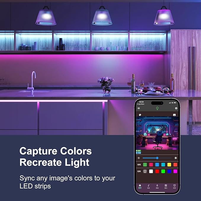 50 FT Led Lights for Bedroom,Lntelligent Application Remote Control Color Change LED Strip Lights, Music Synchronization Bluetooth RGB Lights, Used for Room, Home, Party Decoration