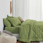 Love's cabin California King Comforter Set Olive Green, 7 Pieces California King Bed in a Bag, All Season Bedding Sets with 1 Comforter, 1 Flat Sheet, 1 Fitted Sheet, 2 Pillowcase and 2 Pillow Sham