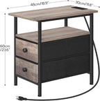 HOOBRO End Table with Charging Station, Narrow Side Table, Nightstand with 2 Non-Woven Drawers, Slim Sofa Side Table, for Small Spaces, Living Room, Bedroom, Greige and Black BG486UBZ01