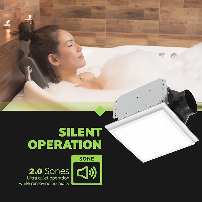 Homewerks 7141-110-G4 Bathroom Fan Integrated LED Light Ceiling Mount Exhaust Ventilation Whisper Quiet 2.0 Sones 110 CFM, White