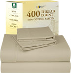 California Design Den California King Sheet Sets - Soft 400 Thread Count Sateen, 100% Cotton Bed Sheets with Deep Pockets, Breathable, Cooling and Durable Bedding Set - Beige (Golden Tone)