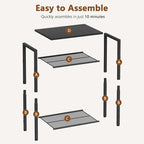 Hoctieon 2-Set 3 Tier End Table, Telephone Table Set of 2, Tall Side Table with Storage Set of 2, Small Nightstand for Small Spaces, Metal Frame, for Living Room, Bedroom, Sofa Couch, Black