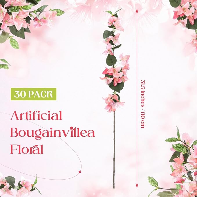 30 Pcs Artificial Faux Bougainvillea Fake Flower Silk Bougainvillea Branches UV Resistant Outdoor Indoor Decoration for Wedding Home Centerpieces Outside Decor (Peach Pink)