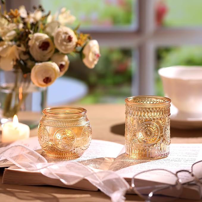 48Pcs Gold Votive Candle Holders - Glass Candle Holder Bulk for Table Centerpiece, Tea Lights Candle Holders for Home, Christmas Party & Wedding Shower