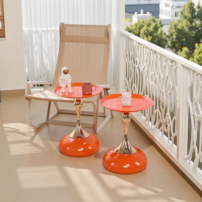 Sleek Hourglass Side Table - Stylish Modern Design Perfect for Living Rooms, Cafes, Dining Areas, Bedrooms, and Outdoors - Chic Decorative Accent (2, Hermes Orange)