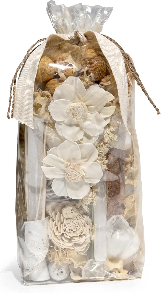 ANDALUCA 20 oz Botanical Crystal Potpourri Bag & Fragrance Vial Included Selenite Crystals, Scented (White Selenite Sandalwood)