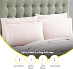 Sweet Home Collection 7 Piece Comforter Set Bag Solid Color All Season Soft Down Alternative Blanket & Luxurious Microfiber Bed Sheets, Pale Pink, Twin XL (Pack of 4)