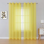 KEQIAOSUOCAI 108 inches Long Living Room Sheer Curtains - Eyelet Top Voile Sheer Draperies Privacy for Villa, W 54 by L 108 inch Length, 2 Panels, Vibrant Yellow