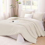 Litanika Comforters Beige Oversized Queen Size, 3 Pieces Lightweight Solid Bedding Comforter Set, All Season Fluffy Bed Set (98x98In Comforter & 2 Pillowcases)