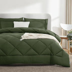 CozyLux Full Size Comforter Sets Olive Green - 7 Pieces Bed in a Bag Full, Luxury Soft Bed Set for All Seasons, Bedding Set with Down Alternative Comforter, Sheets, Pillowcases & Shams