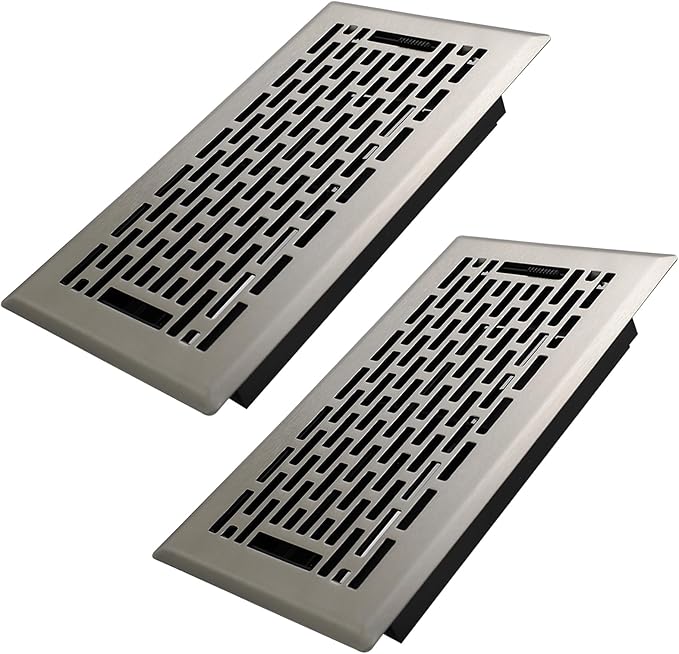4x8 Inches 2 Pack Heavy Duty Walkable Floor Register - Easy Adjust Air Supply Lever Decorative Floor Vent Covers, Boston Design Vent Covers for Home - Satin Nickel