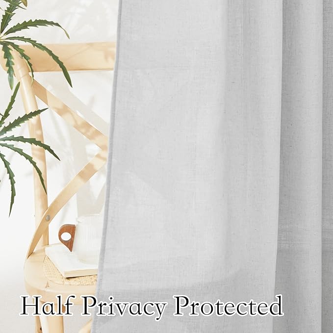 RYB HOME Grey Sheer Curtains - Linen Grommet Window Curtain Drapes Light Airy Semi Sheers for Bedroom Patio Living Room Patio Door, Wide 52 x Long 84 inch, 2 Panels, Dove Grey