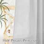 RYB HOME Semi Sheer Curtains - Linen Textured Wave Curtains Privacy Light Airy Drapes for Living Room Bathroom, Dove Grey, 52 inch Width x 90 inch Length, 2 Panels