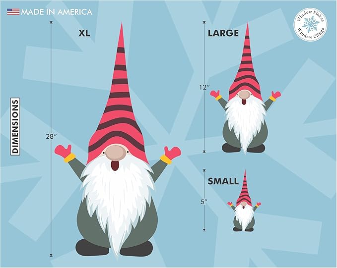 28 Inch Christmas Elf Window Cling Decals. Colorful Nordic Christmas Gnome Home Holiday Decoration. Reusable, No Adhesive, Traditional Scandinavian Holiday Decor. Made in America. (XL (Set of 6))