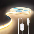 A 5V USB LED Light Strip, COB LED Strip Lights, Warm 5V LED Lights, Small LED Strip Light, TV Lights for TV Under Cabinet Kitchen Living Room Shelving or Displays (Warm 6.56ft)