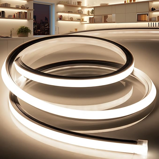 LED Strip Lights Neutral White 4000K,65.6ft 110-120V Neon Rope Lights,Flexible Silicone Outdoor Waterproof Neon Strip Lights for Bedroom,Mirror,Kitchen Cabinet, Living Room,Halloween Decor
