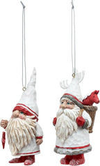 DEMDACO Cozy Time Red, White 5 x 2 Inch Resin, Polyester Christmas Tree Decoration, Festive Holiday Décor, Hanging Ornaments, Set of 2, Gnome Traveler