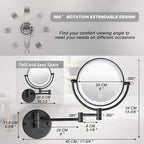 8" Wall Mounted Lighted Makeup Vanity Mirror with 3 Color Lights Stepless Dimming, 1X/10X Magnifying LED 2-Sided Bathroom Touch Sensor Extendable Arm 360 Swivel Shaving Mirror Hardwired, Matte Black