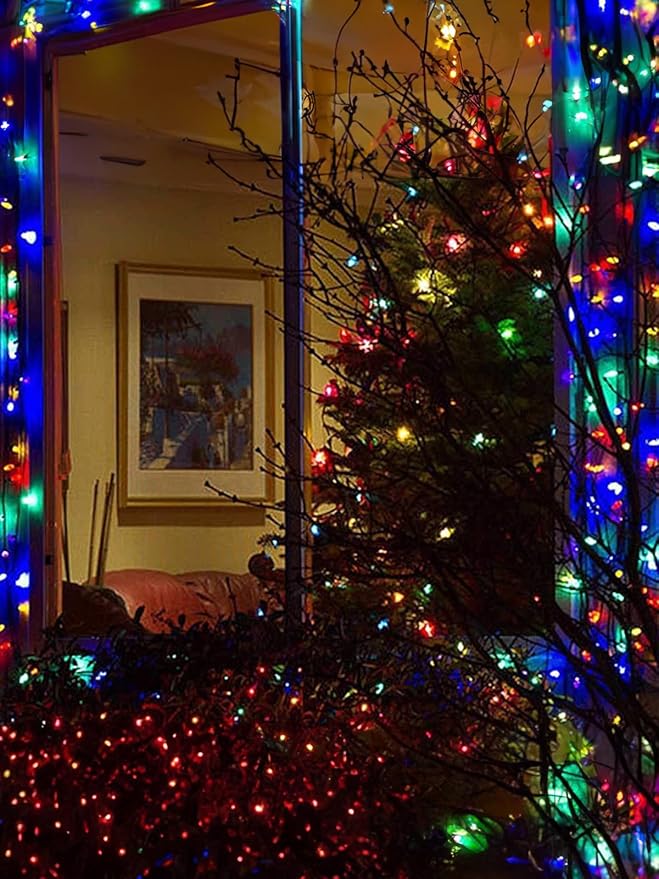 Twinkle Star 2 Pack Battery Operated Christmas Lights, Total 32 FT 100 LED Outdoor Christmas Lights with 8 Modes, Xmas Tree Lights Waterproof for Patio Garden Party Wedding Holiday Decor Multicolor
