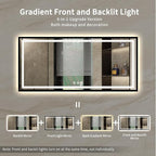 Bathroom Mirrors for Wall, 72x32 Inch Black Framed Gradient Front and Backlit Smart Mirror, 3 Colors Dimmable CRI>90, IP54 Enhanced Anti-Fog Wall Mounted Bathroom Mirror Frame