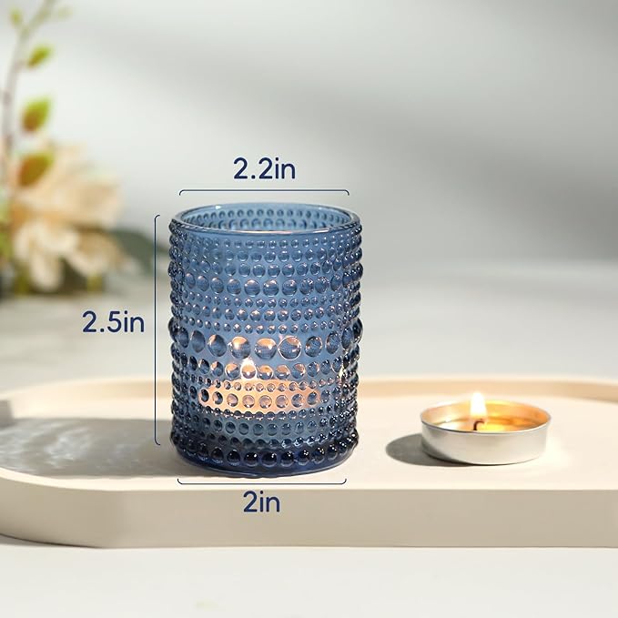 48 Pack Votive Candle Holders for Wedding, 2x2.5in Blue Vintage Glass Tea Light Candle Holders for Baby Shower, Tealight Candle Holder Decor for Home Table Centerpieces