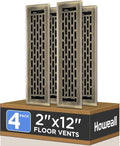 2x12 Inches 4 Pack Heavy Duty Walkable Floor Register - Easy Adjust Air Supply Lever Decorative Floor Vent Covers, Boston Design Vent Covers for Home - Antique Brass