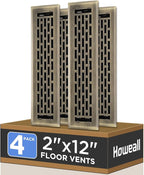 2x12 Inches 4 Pack Heavy Duty Walkable Floor Register - Easy Adjust Air Supply Lever Decorative Floor Vent Covers, Boston Design Vent Covers for Home - Antique Brass