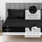 Love's Cabin Oversized Queen Comforter Set, 7 Pieces Queen Bed in a Bag, All Season Bedding Sets with 1 Comforter, 1 Flat Sheet, 1 Fitted Sheet, 2 Pillowcase and 2 Pillow Sham, Black