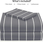 LuxClub Striped Sheets, 3 PC Striped Bed Sheets Twin Size for-Boys-and-Girls-Deep Pockets Wrinkle Free-Kids-Fitted Sheets Machine Washable Hotel Bedding (Twin, Light Grey)