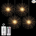 4 Pack Starburst Sphere Lights,200 LED Firework Lights, 8 Modes Dimmable Remote Control Waterproof Hanging Fairy Light, Copper Wire Light for Patio Parties Christmas (Battery Operated)