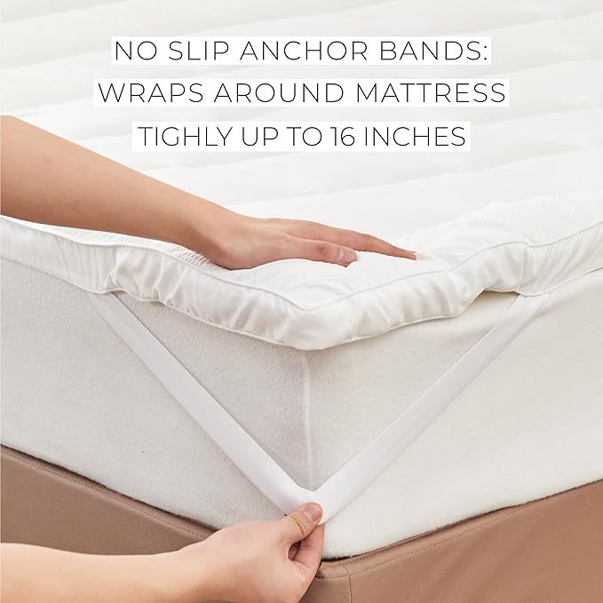 Great Bay Home Twin Mattress Topper. Thick, Elastic Corner Mattress Protector and Cover. Ultra-Soft Pillowtop Mattress Pad. Fits Mattresses Up to 18" (Twin, White)