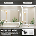 24x36 Inch LED Bathroom Mirror with Lights,Silver Metal Framed Brushed Lighted Vanity Mirror,Antifog Stepless Dimmable,Wall Mounted(Horizontal/Vertical)