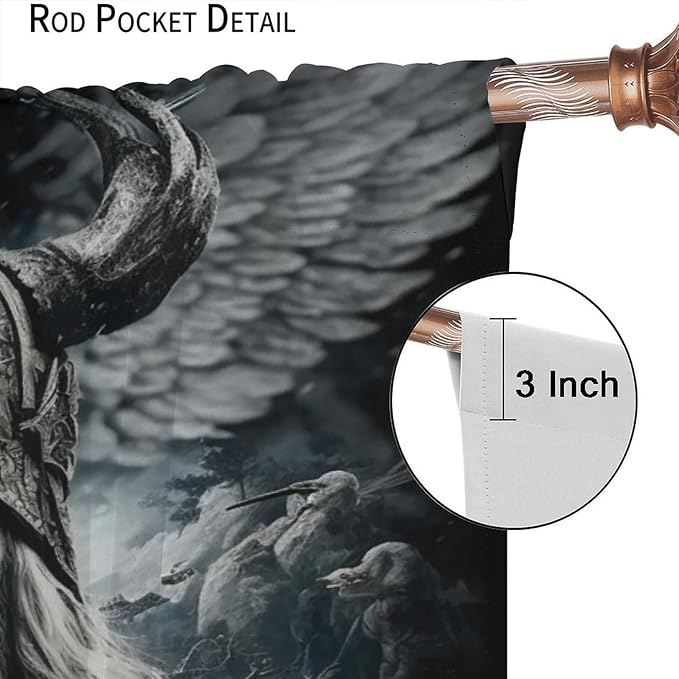 Fantasy Norse Viking Curtains for Bedroom - Cool Gothic Vintage Vikings Mystical Symbol Eagle Window Treatment,Energy Saving Thermal Insulated Rod Pocket Bedroom Blackout Curtains 2 Panels 63L x 36W