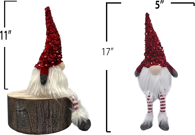 Admired By Nature, Nordic Nisse Gnome, ABN5D011R-RD 17 inch, Christmas Sitting Gnome Plush Tomte Gnome Swedish, Scandinavian Style Decor LED Light Home Décor, Red, Small