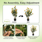 Artificial Camellia Tree, 3FT Faux Camellia Plant in Pot with Orange Flowers for Spring Home Front Door Outdoor Indoor Decoration